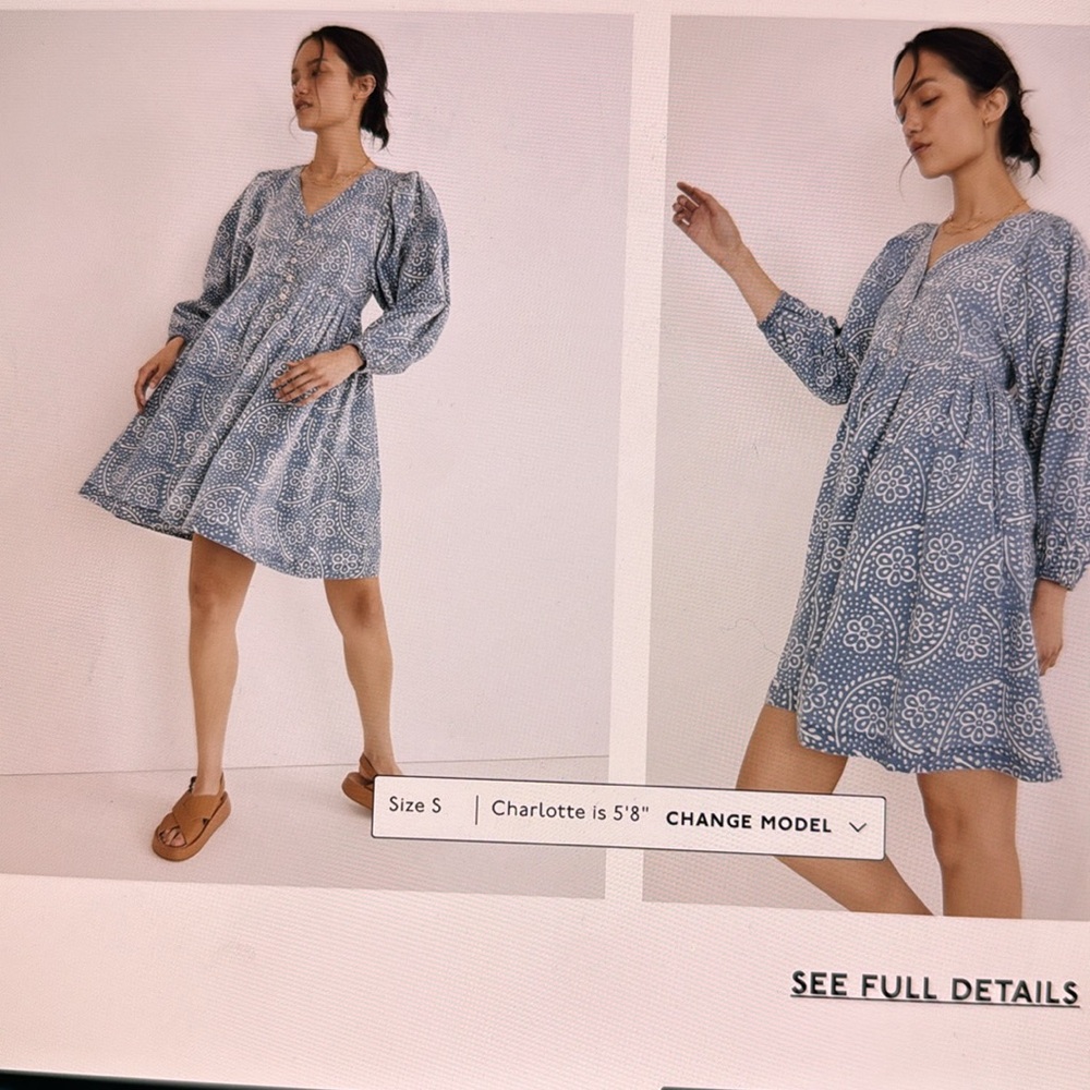 Madewell Bubble-Sleeve Button Front Mini Dress in Indigo Pasley